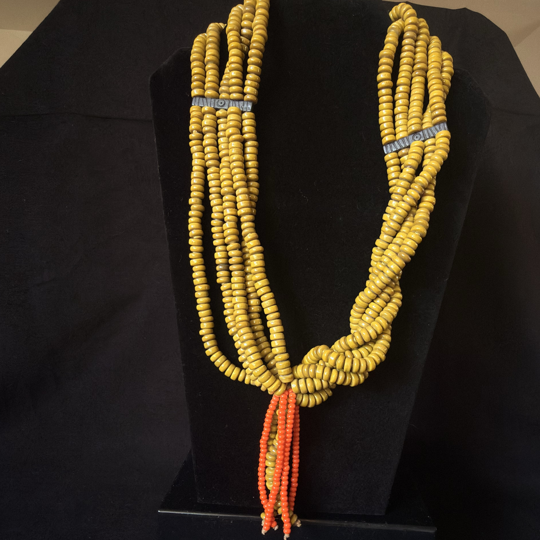 Nagaland mustard multistrand beaded long necklace