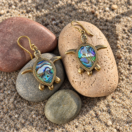 Abalone Shell Turtle Statement Earrings – Brass