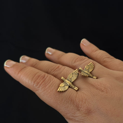 Twin flight brass bird ring