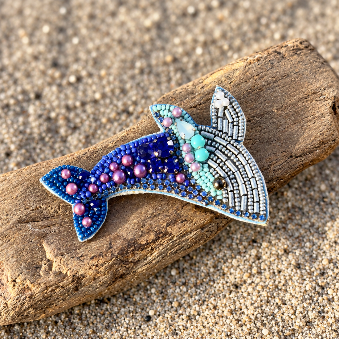Beaded Whale Statement Brooch