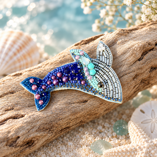 Beaded Whale Statement Brooch