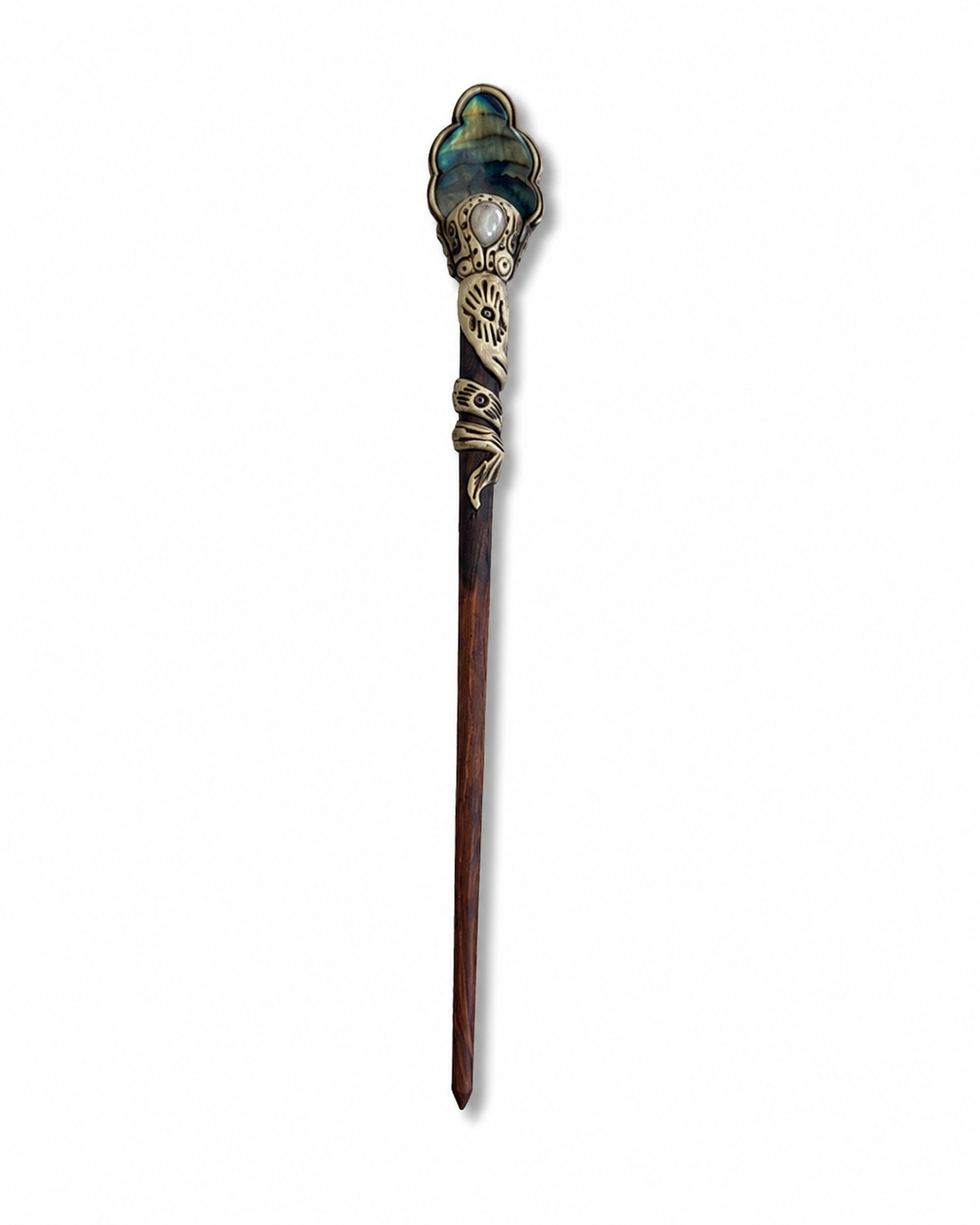 Natural Stone Wooden Hair Bun Stick – Moonstone, Labradorite, Tiger’s Eye & Quartz