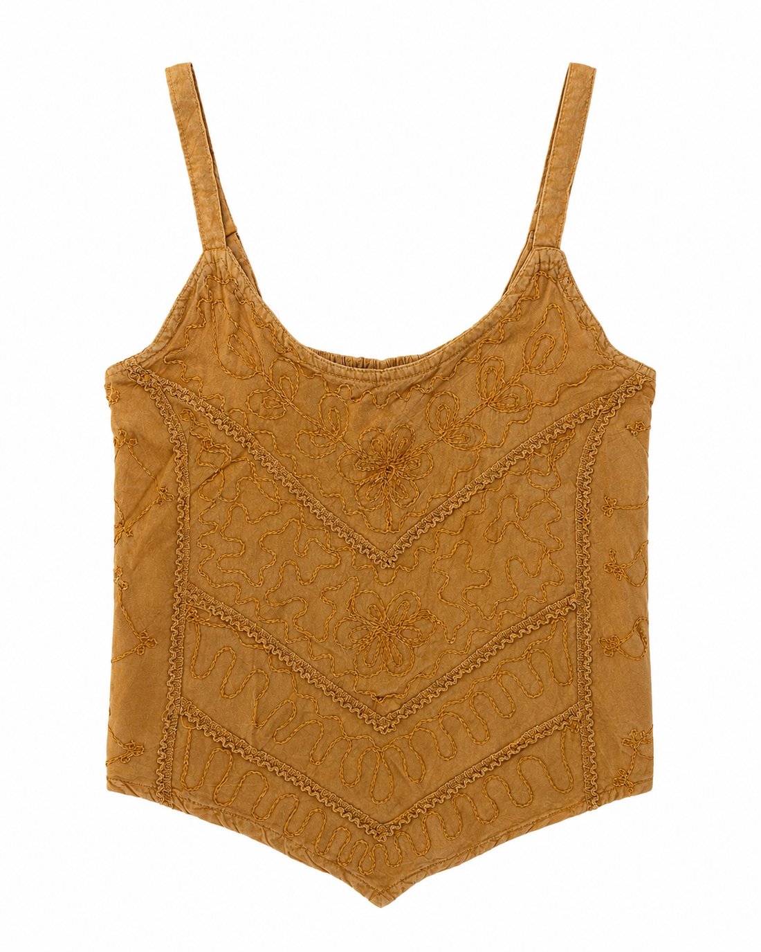 Embroidered Cotton Smocked-Back Crop Top