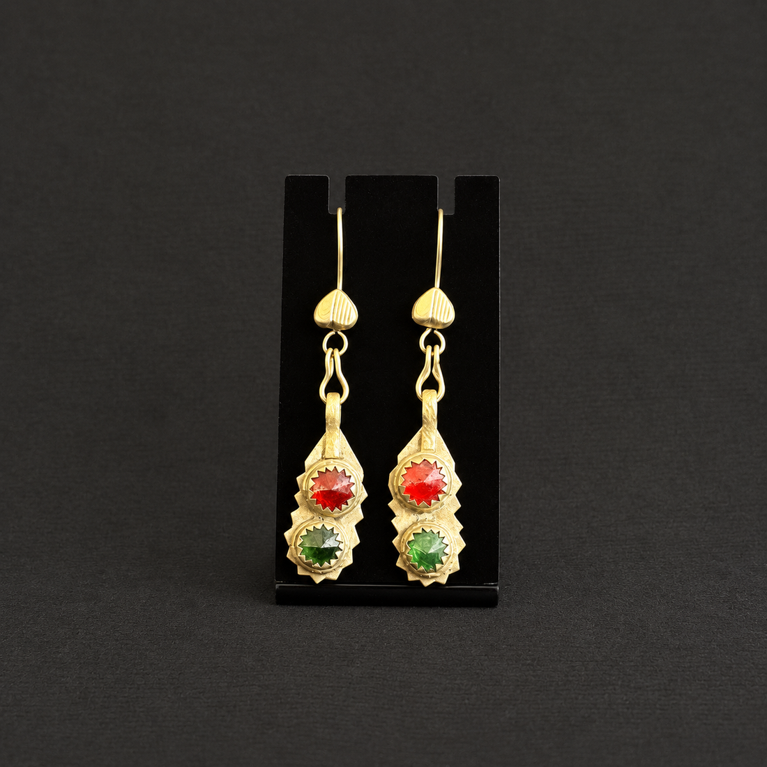 Vintage Red & Green Starburst Drop Earrings