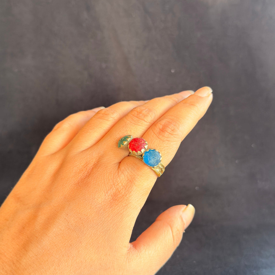 Vintage Tricolor Three-Stone Ring