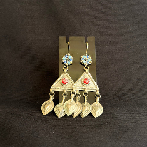 Vintage Afghan Rosette & Triangle Dangle Earrings