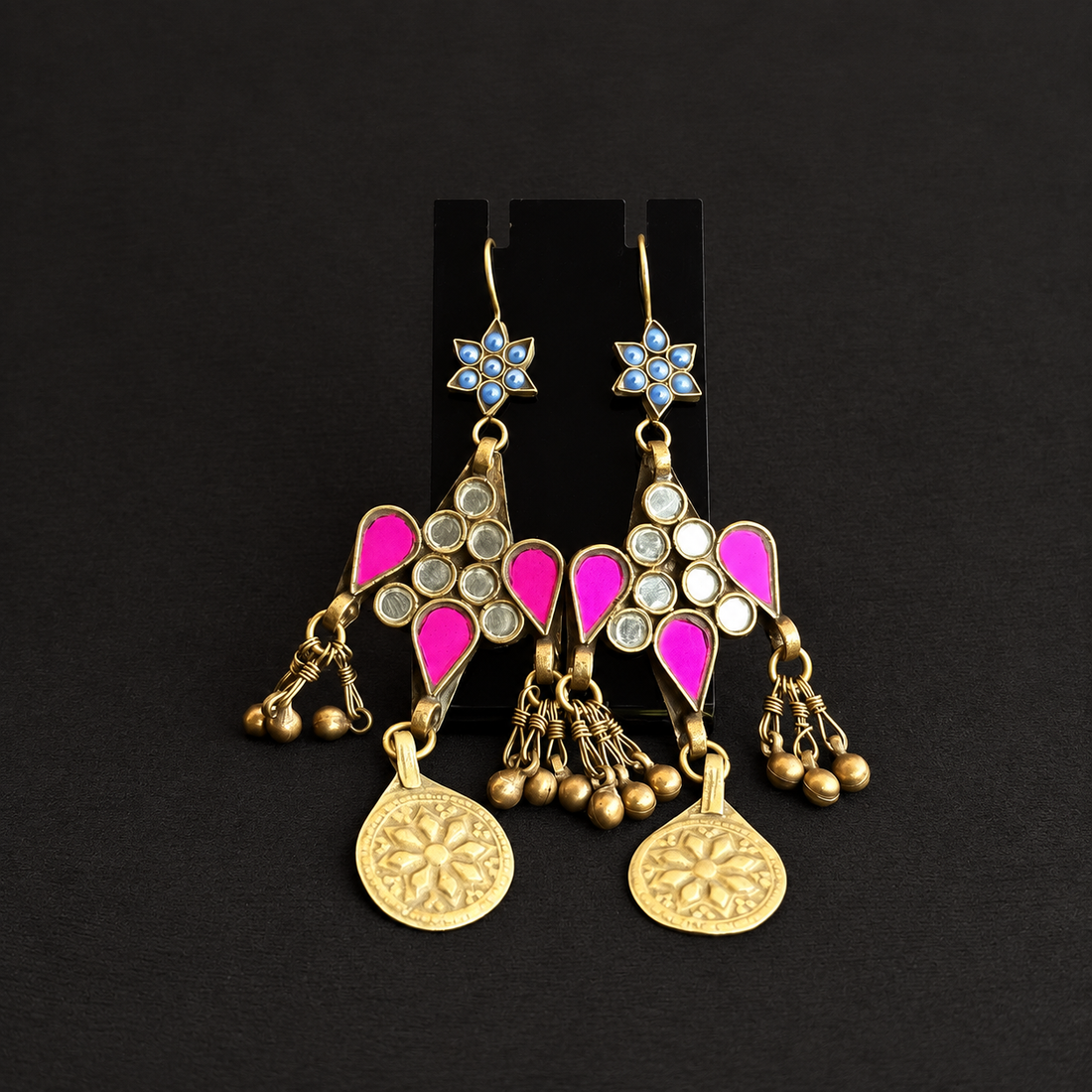 Pink Teardrop & Floral Medallion Cascade Earrings