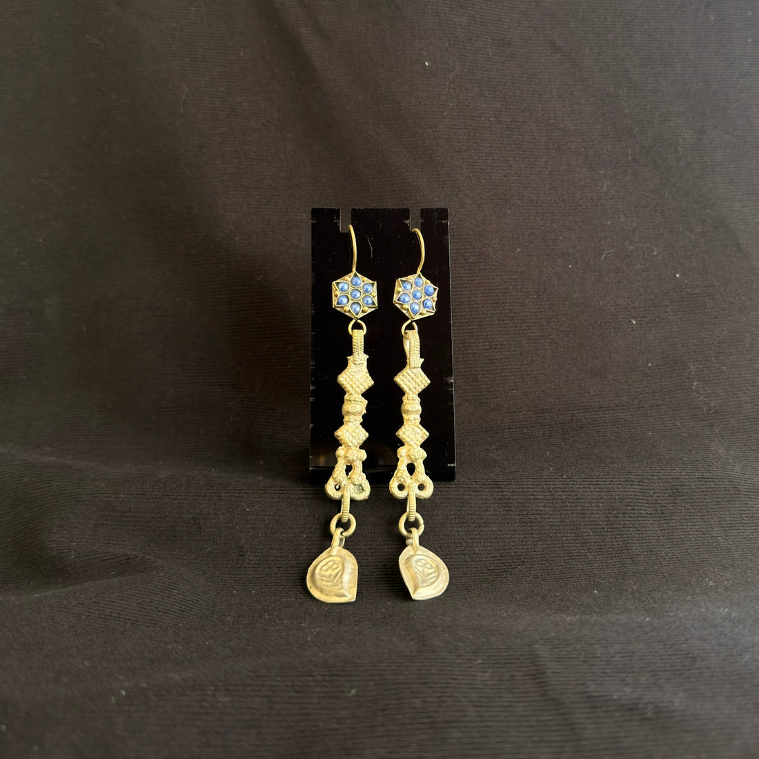 Blue Rosette Long Drop Earrings