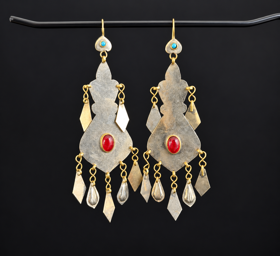 Ruby Shield Chandelier Earrings