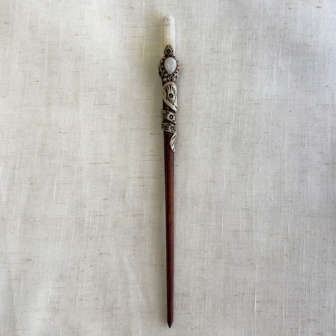 Natural Stone Wooden Hair Bun Stick – Moonstone, Labradorite, Tiger’s Eye & Quartz