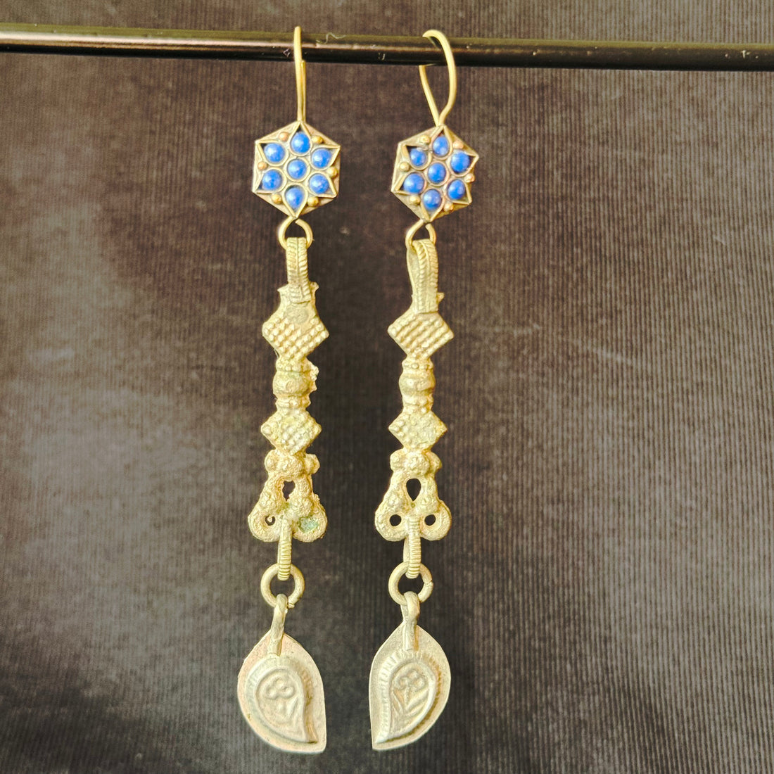Blue Rosette Long Drop Earrings