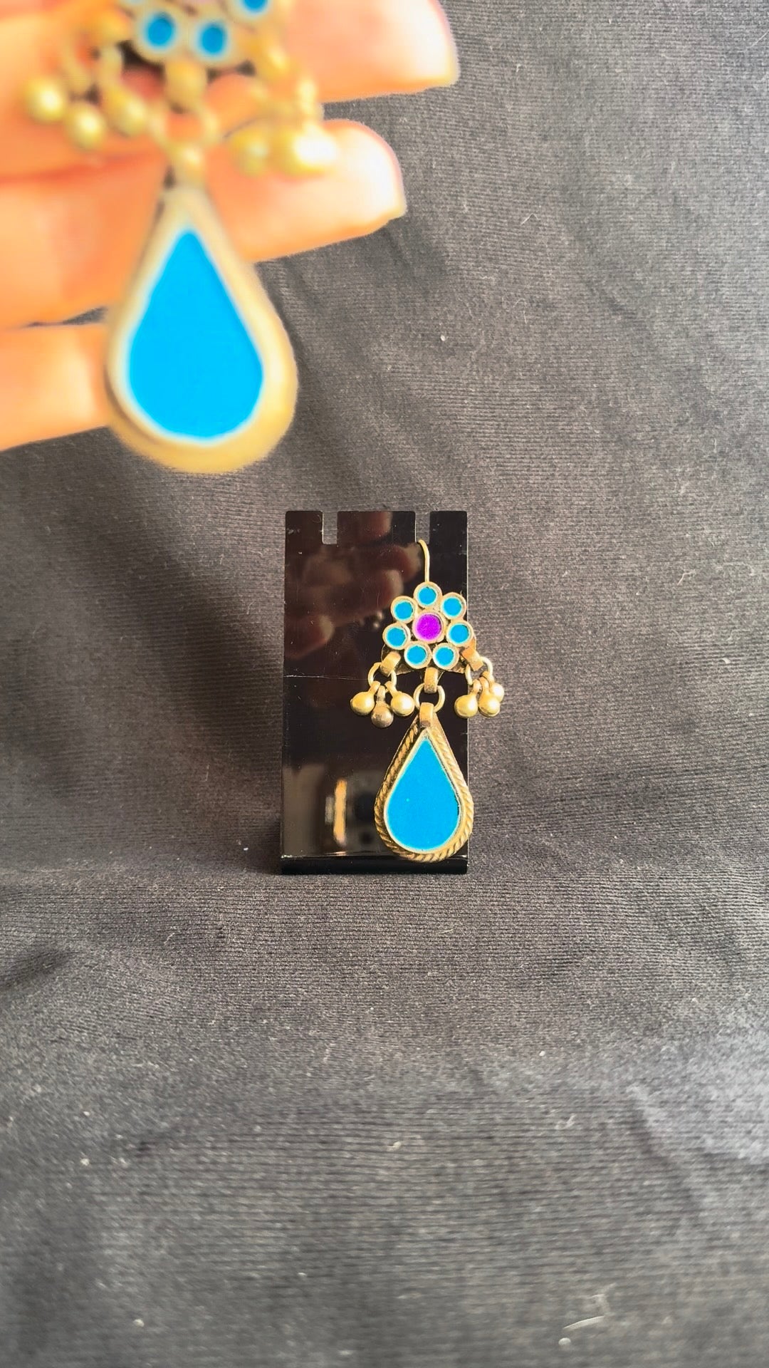Turquoise-Blue Rosette & Teardrop Dangle Earrings
