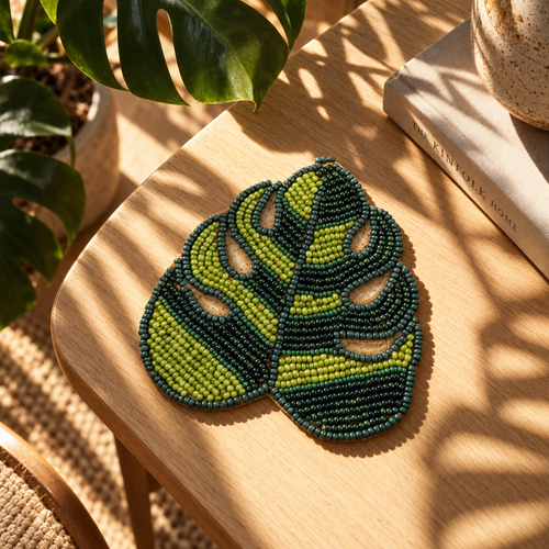 Set of 2 Beaded Monstera Leaf Coaster Set of 3