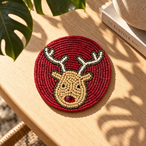Beaded Reindeer Coaster Set of 3