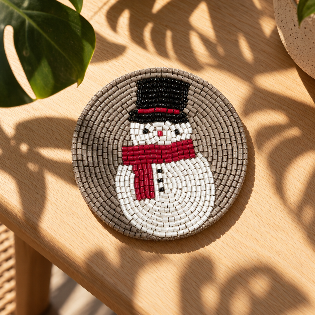 Set of 3 Beaded Snowman Coaster