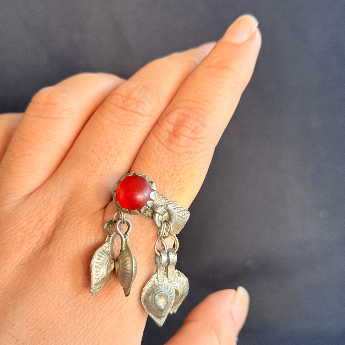 Vintage Red Cabochon Charm Ring