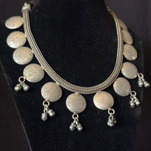 Embossed Disc Fringe Necklace