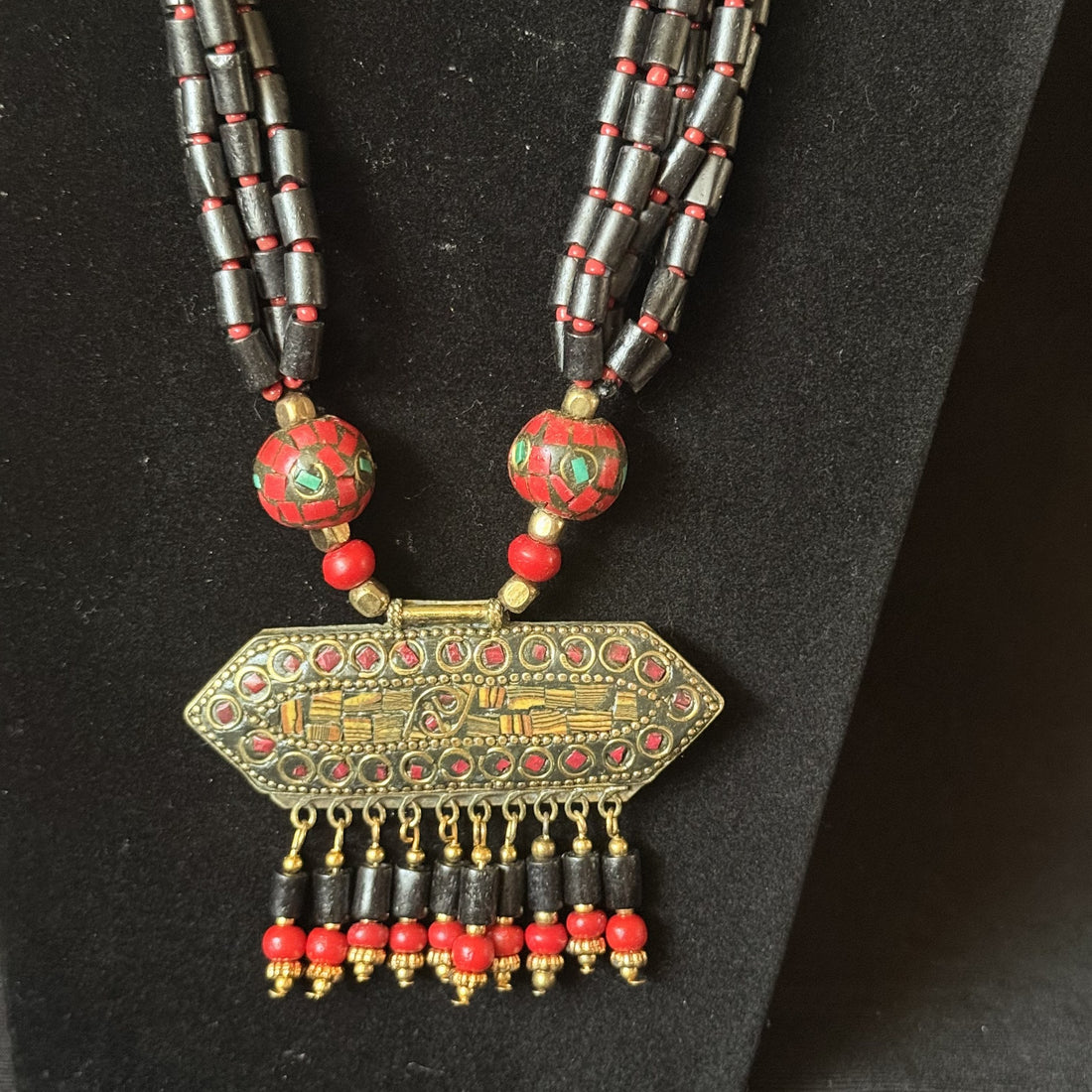 Black & Red Mosaic Pendant Necklace
