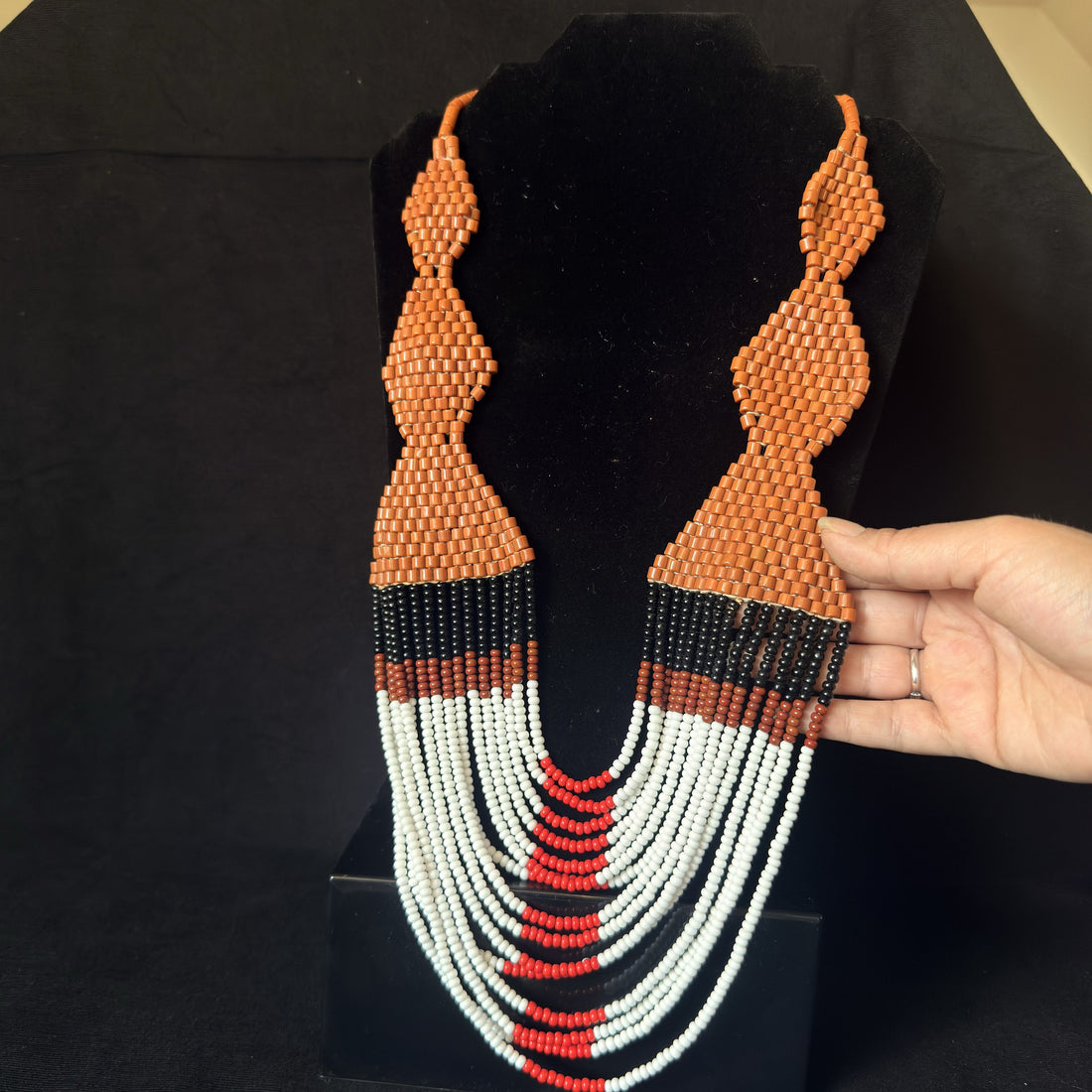Orange, Black & White Layered Bead Necklace