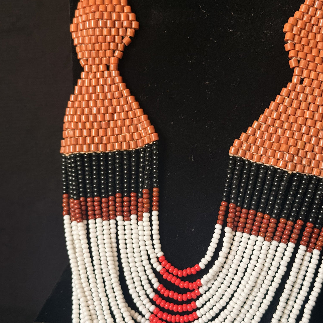 Orange, Black & White Layered Bead Necklace