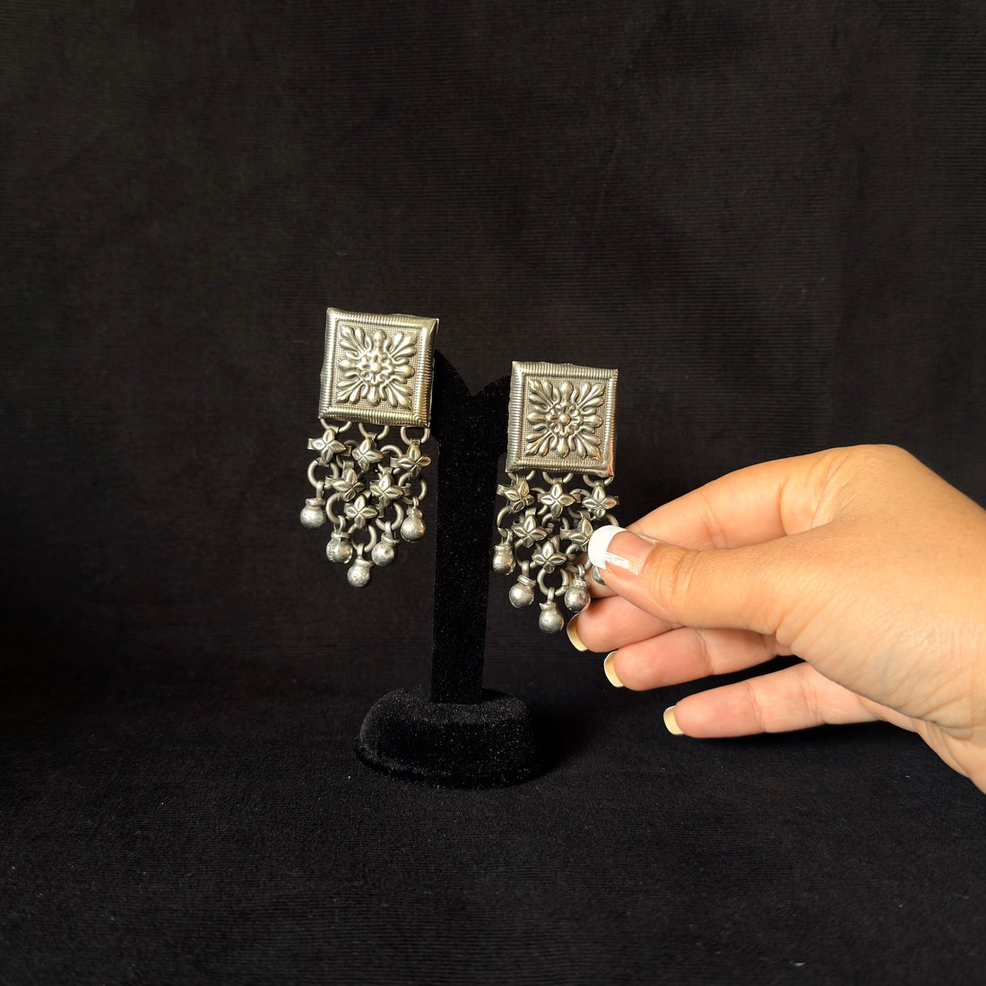 Square Floral Jaali Cascade Earrings