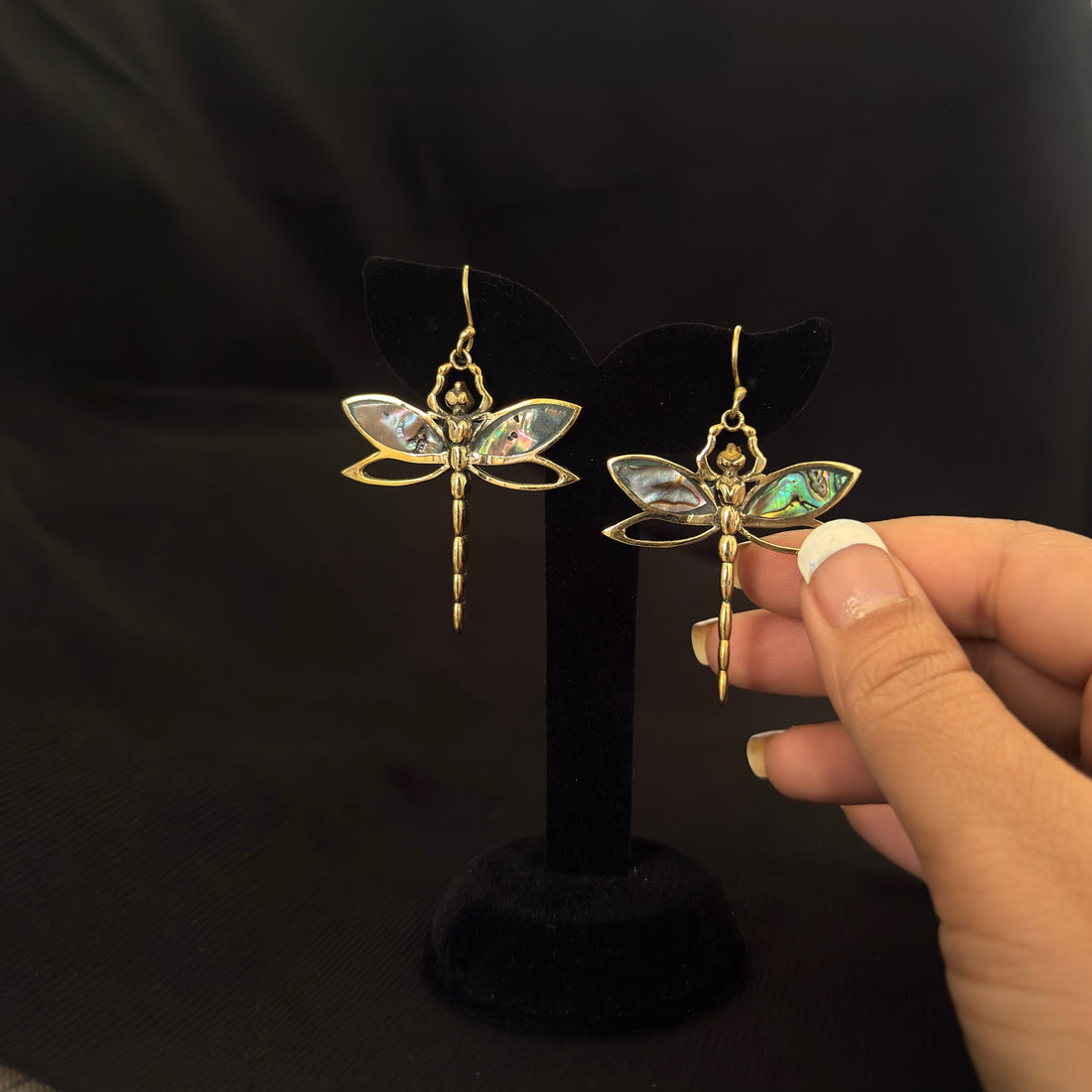 Abalone Dragonfly Statement Earrings