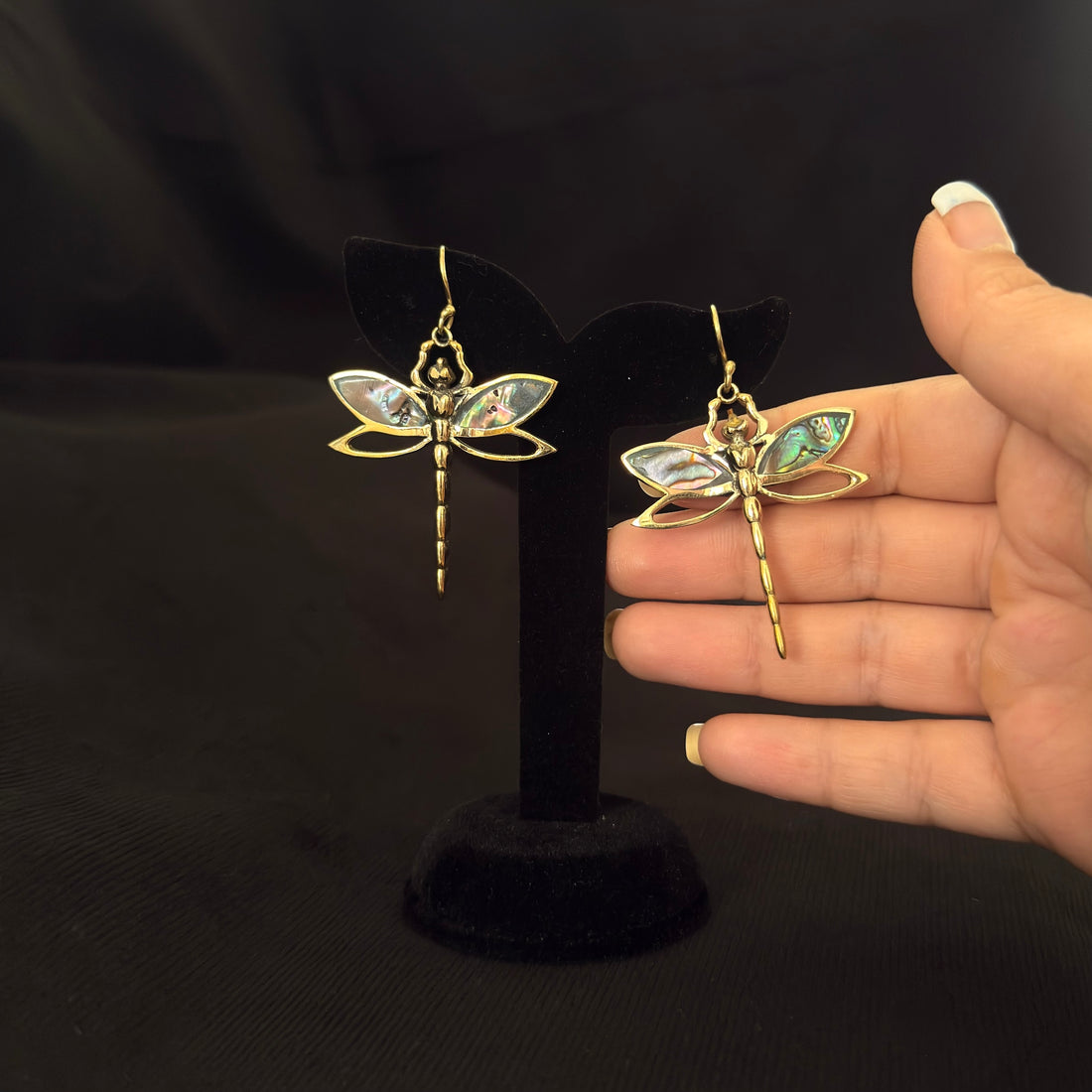 Abalone Dragonfly Statement Earrings