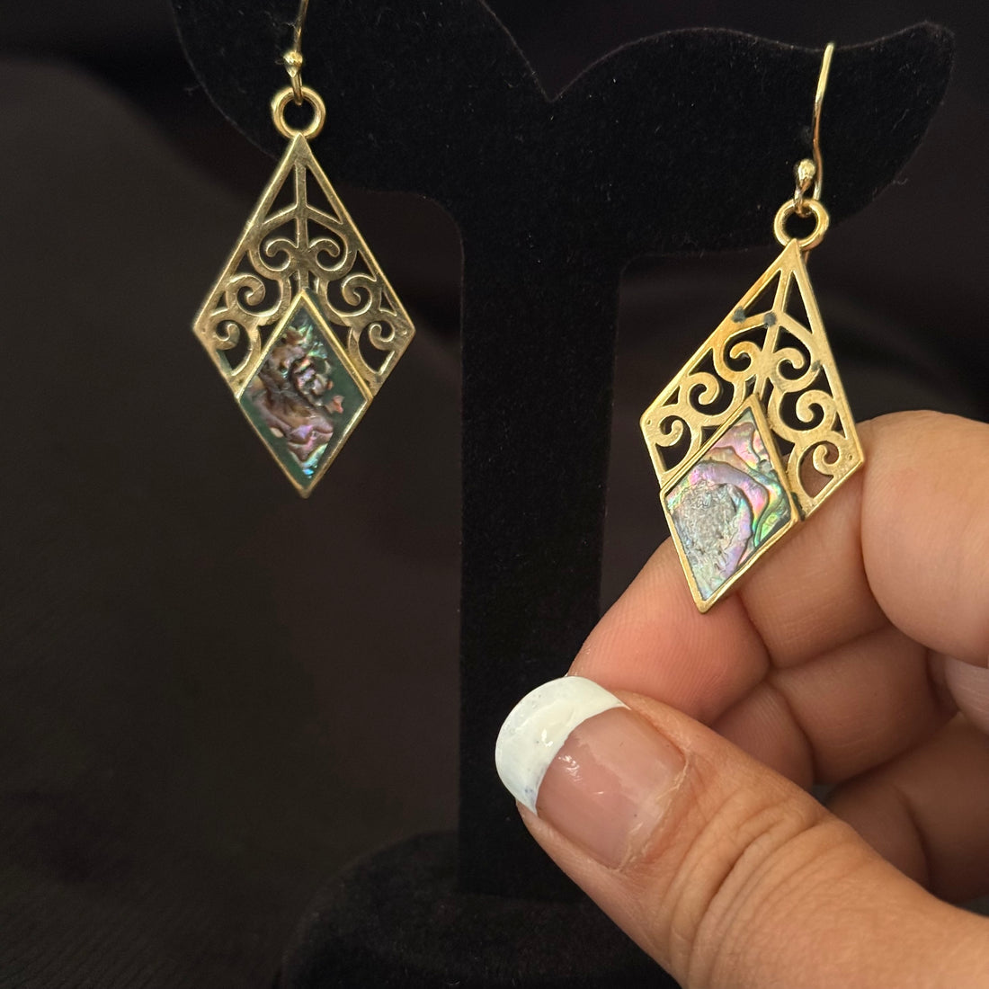Abalone Scroll Diamond Drop Earrings