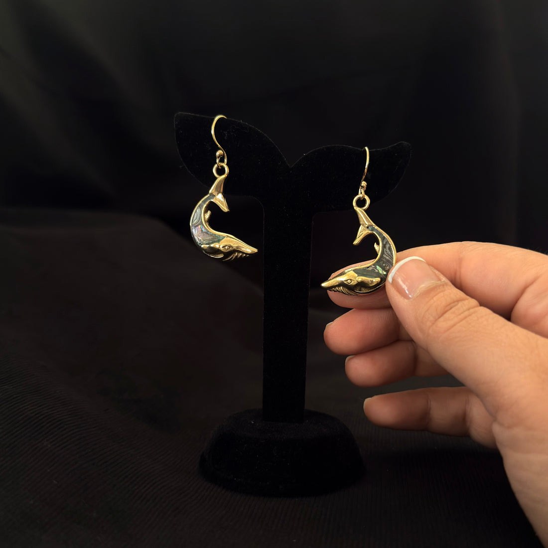 Abalone Shark Crescent Earrings