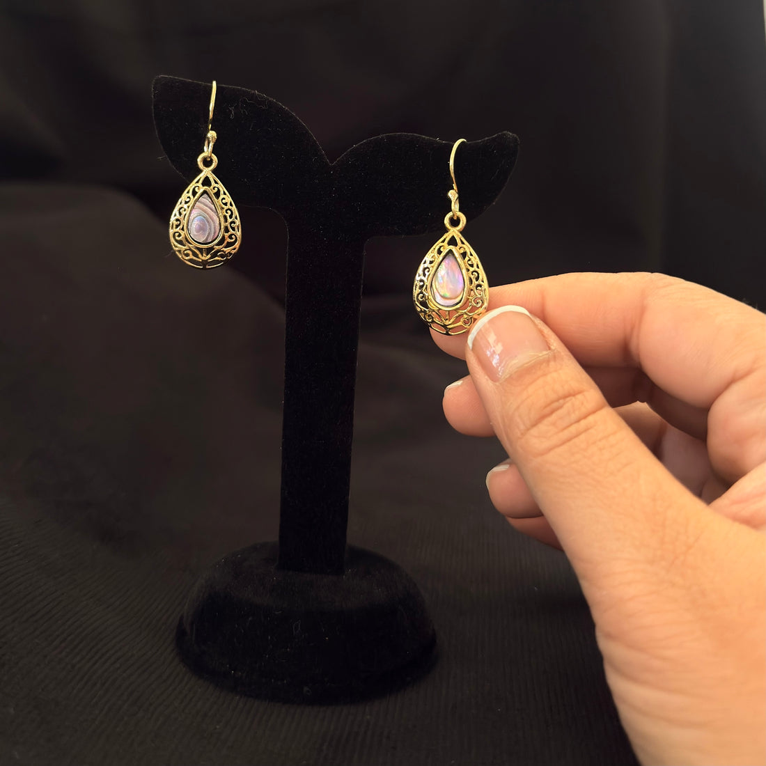 Petite Filigree Teardrop Abalone Earrings
