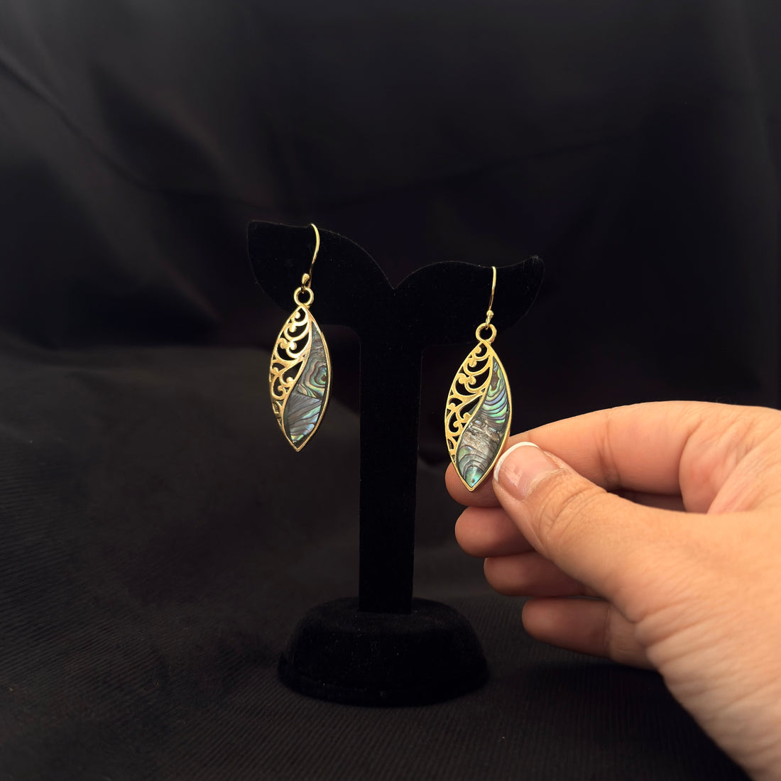 Split Filigree Abalone Leaf Earrings