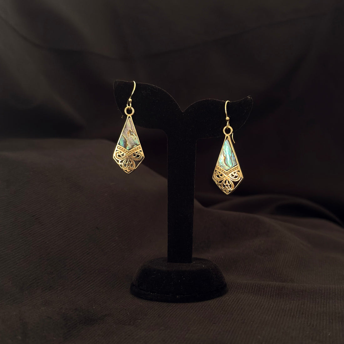 Abalone Pointed Diamond Drop Earrings