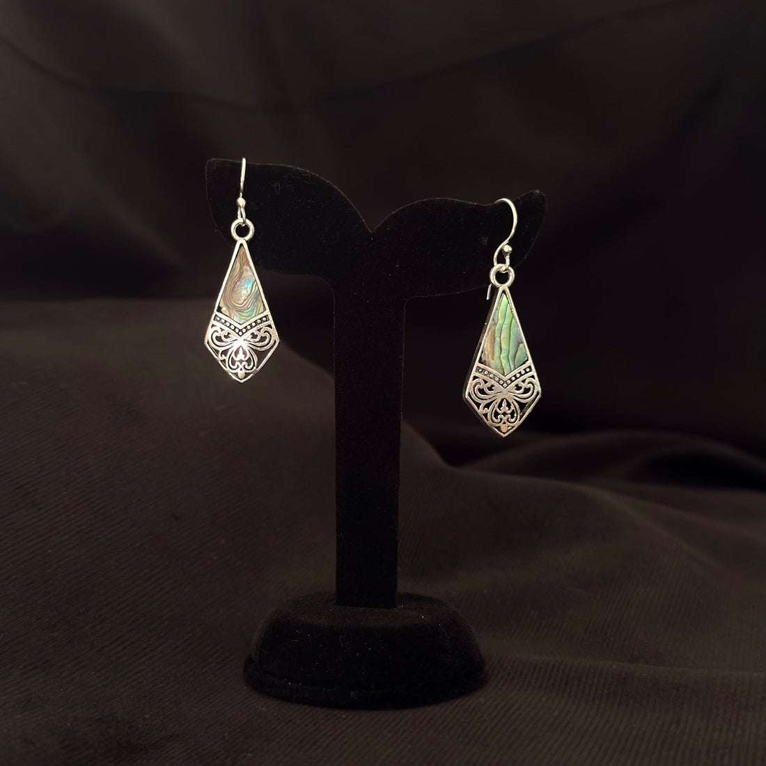 Abalone Pointed Diamond Drop Earrings