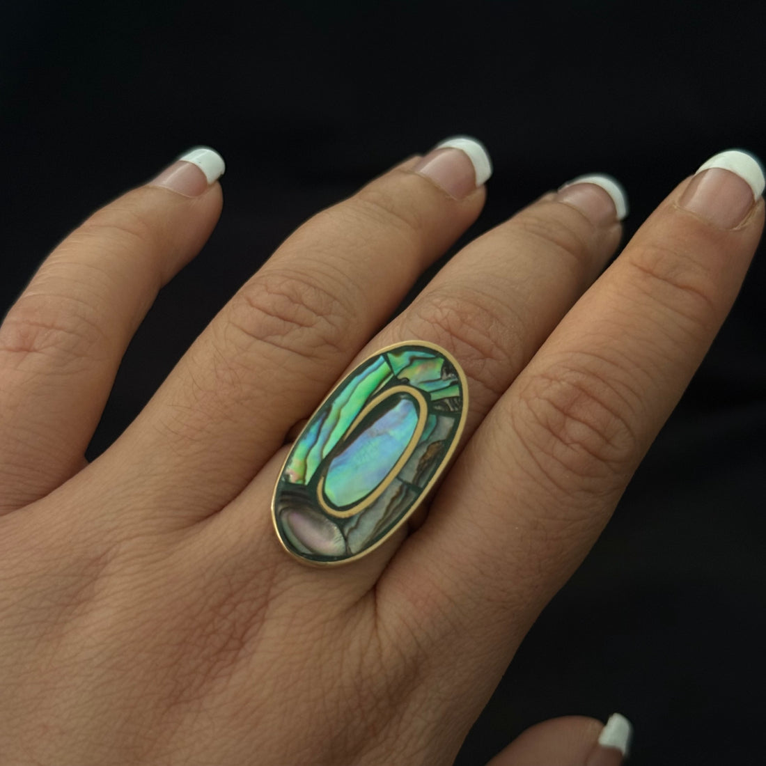 Abalone Halo Oval Statement Ring