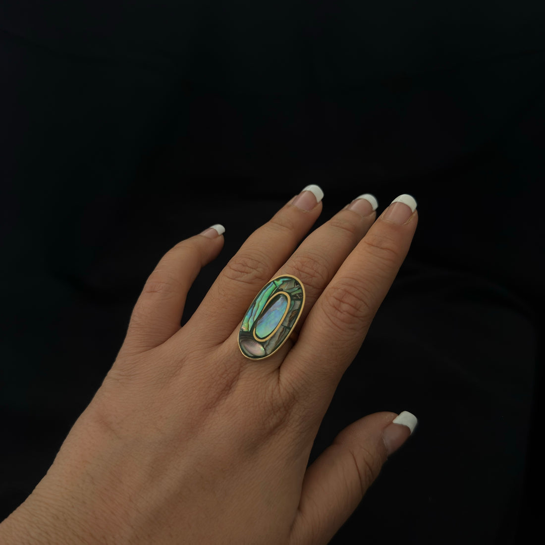 Abalone Halo Oval Statement Ring