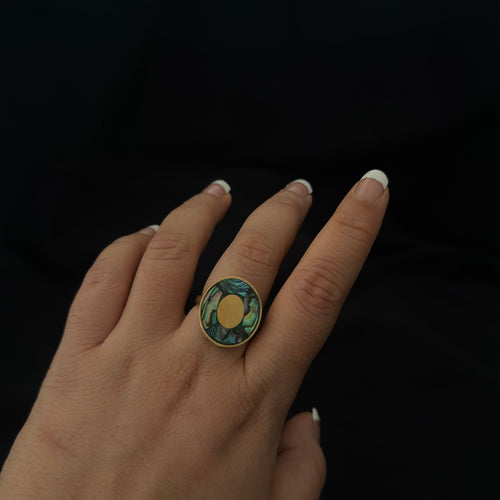 Golden Orbit Abalone Ring