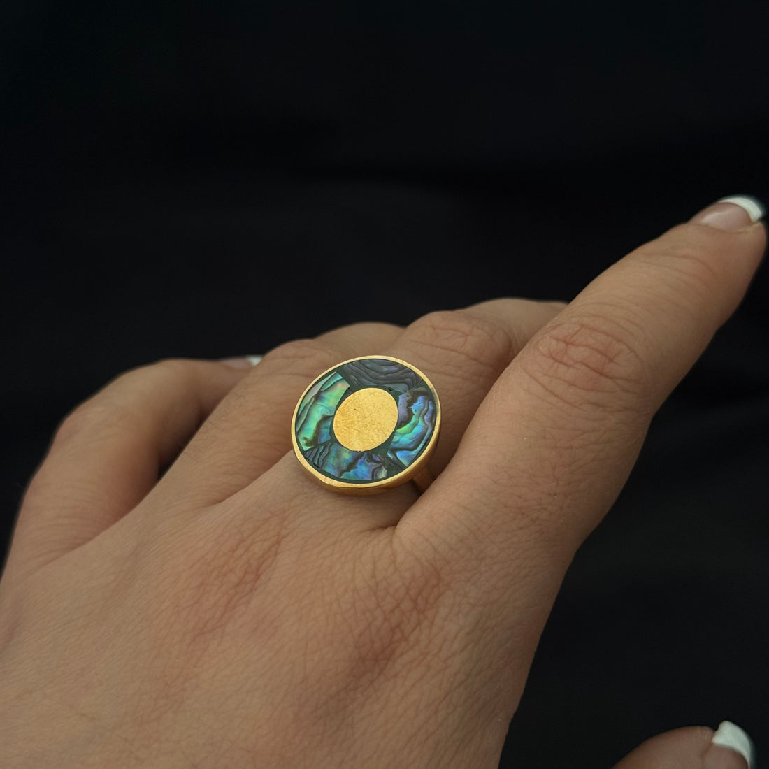Golden Orbit Abalone Ring