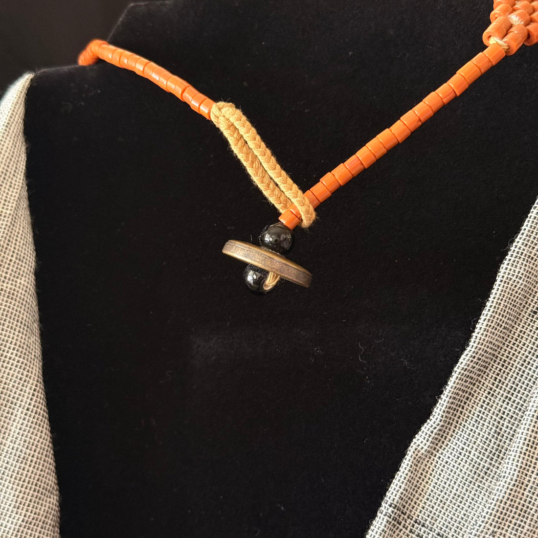 Orange, Black & White Layered Bead Necklace
