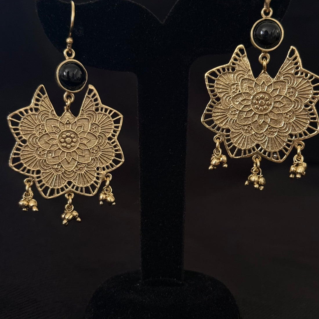 Black Stone Mandala Earrings