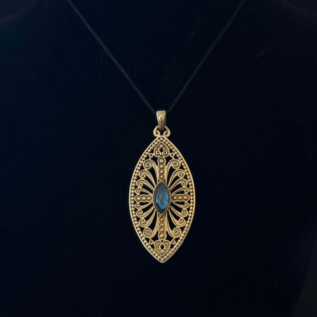 Filigree Blue-Gray Stone Pendant