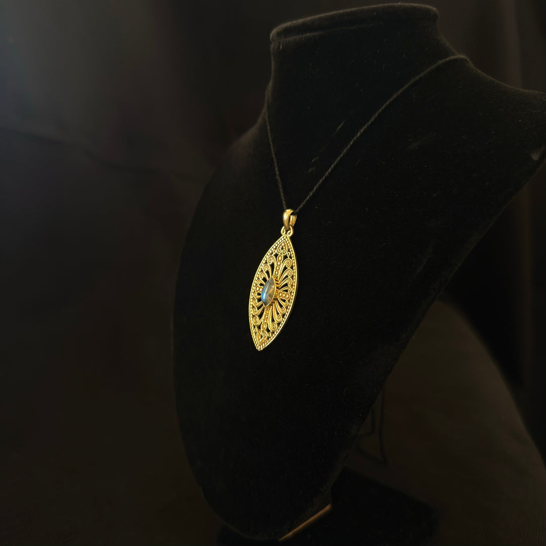 Filigree Blue-Gray Stone Pendant