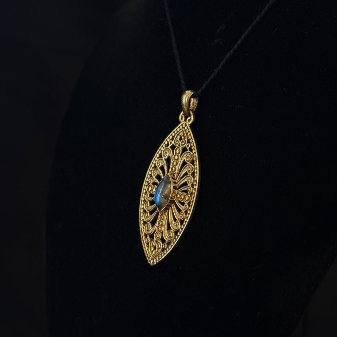 Filigree Blue-Gray Stone Pendant