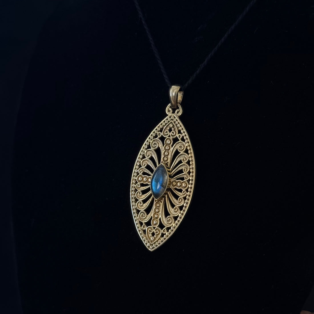 Filigree Blue-Gray Stone Pendant