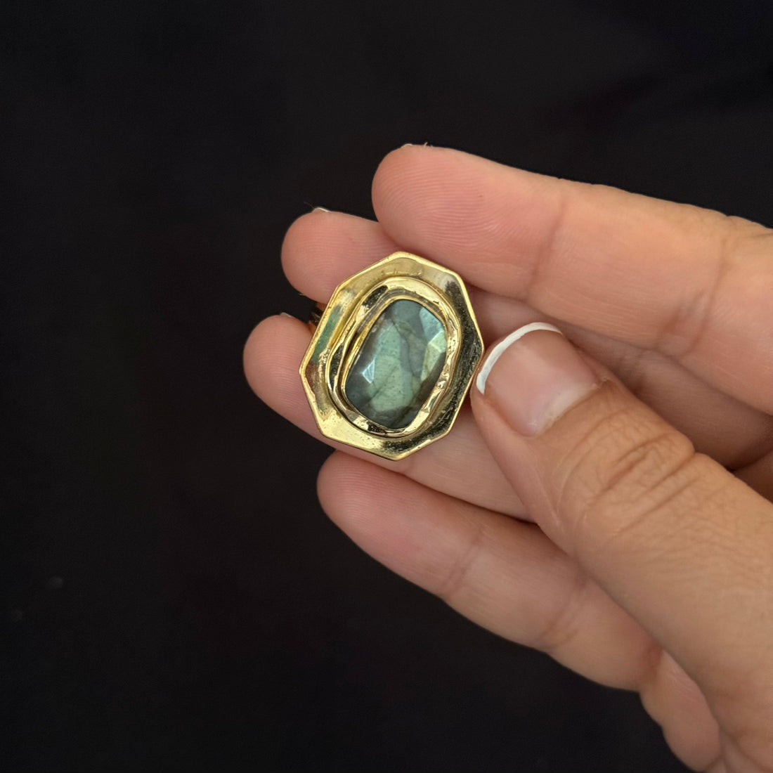 Green Stone Geo Ring