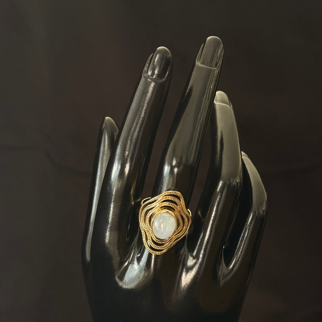 Moonstone Orbit Brass Ring