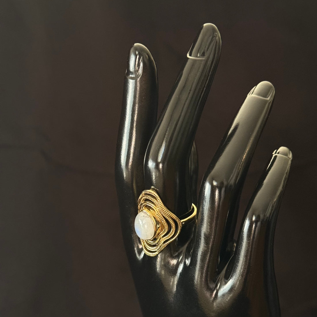 Moonstone Orbit Brass Ring