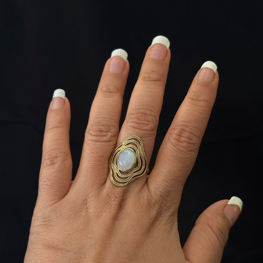 Moonstone Orbit Brass Ring