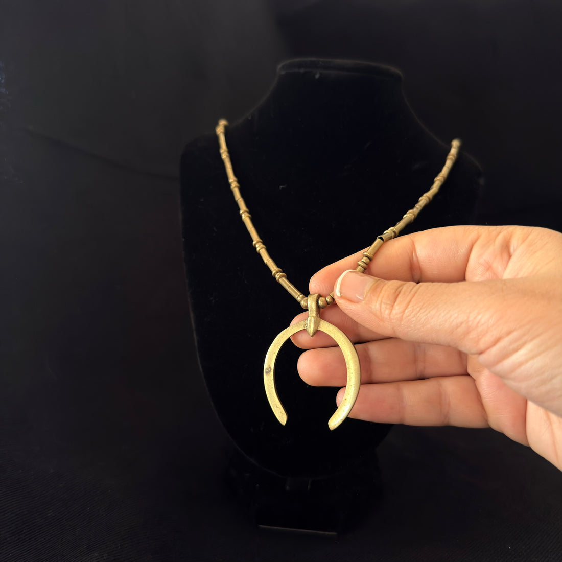 Layered Crescent Brass Necklace