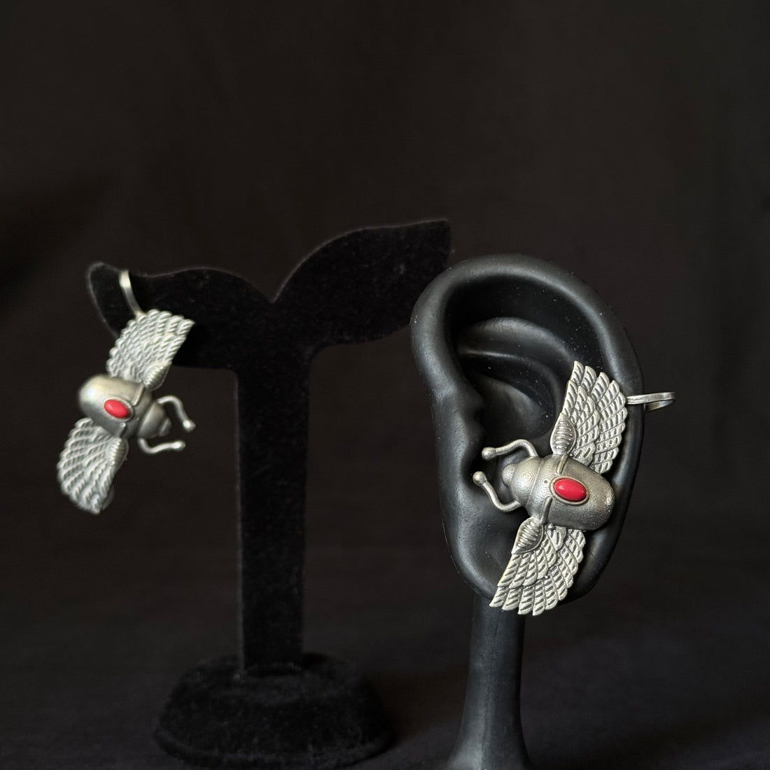 Red Stone Bee Earrings