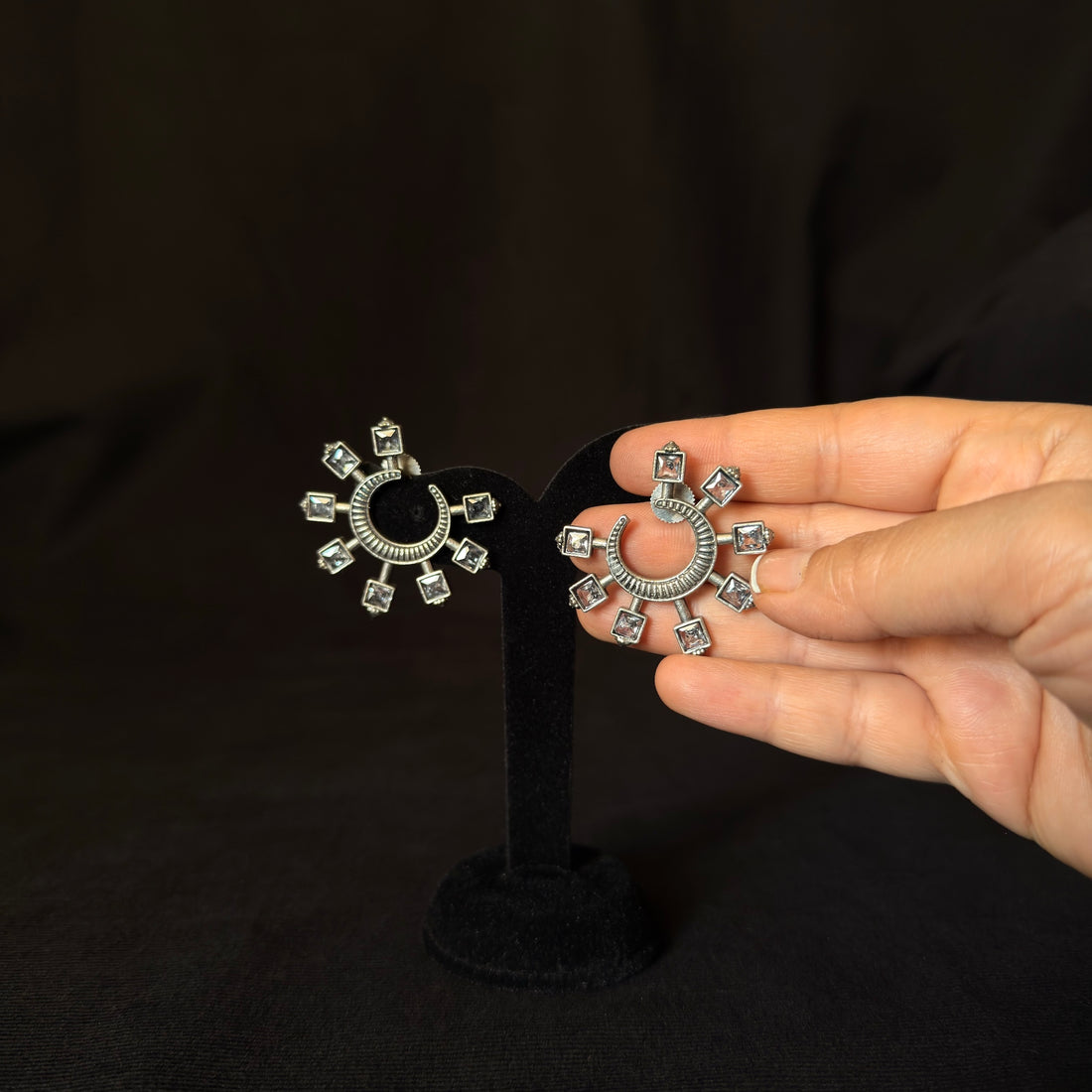Crystal Crescent Earrings